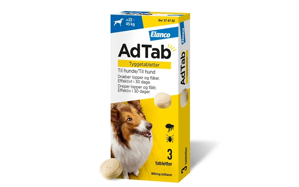 Adtab Til Hunde 22-45 Kg 900 Mg 3 Stk Tyggetabletter