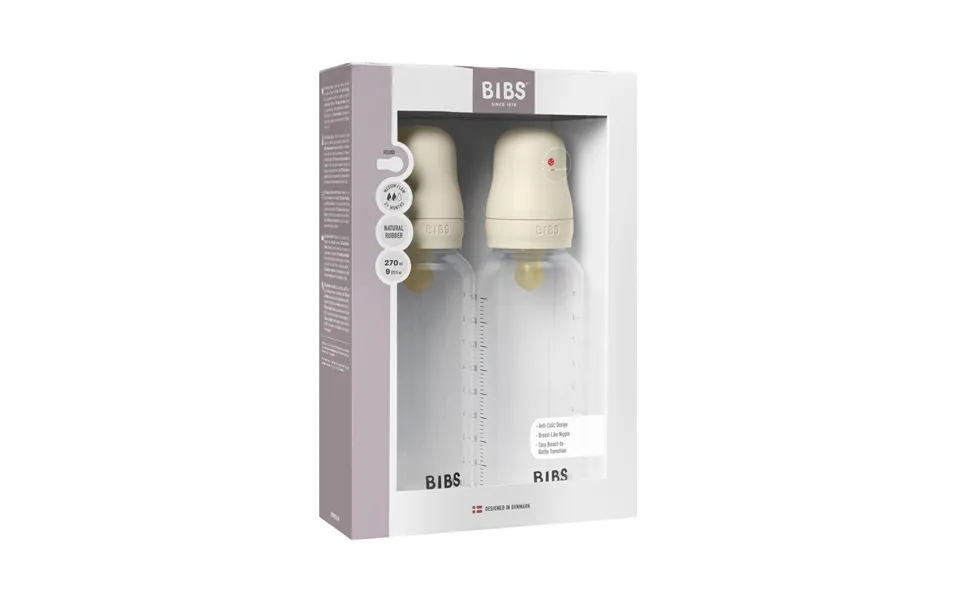 Bibs Baby Plast Bottle Naturgummi Medium Flow Ivory 2-pak 270 Ml