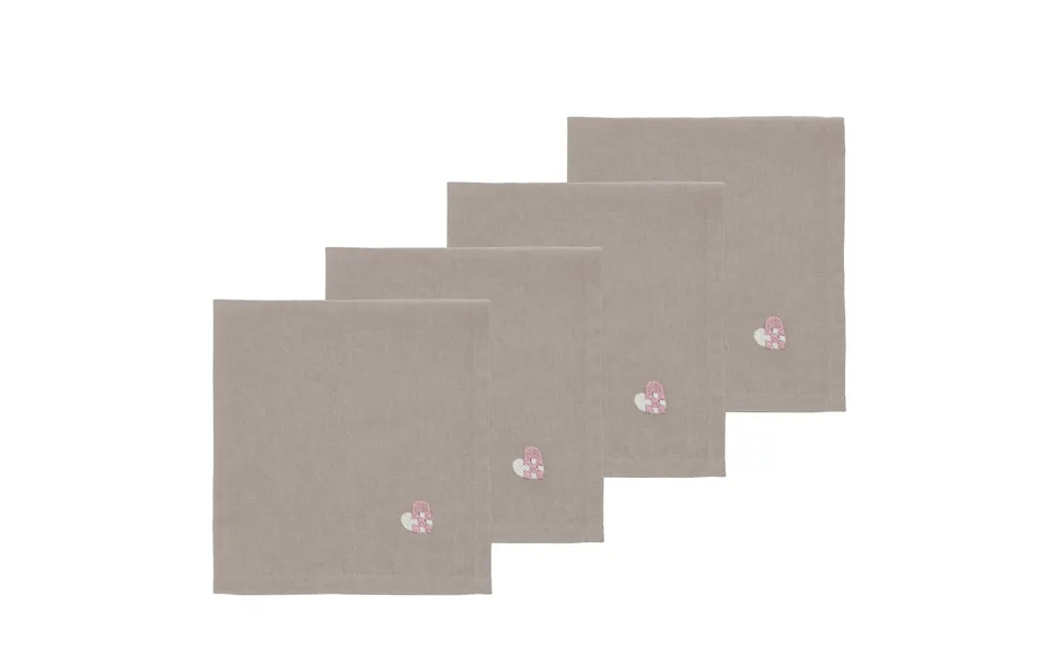 Christmas Hearts Embroidery Stofserviet, Rose - 4 Stk.