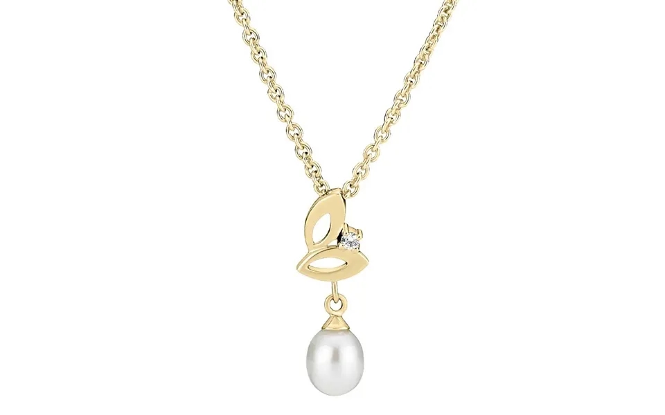 Collier I Forgyldt Sølv Med Ferskvandsperle Og Zirkonia - 45 Og 48 Cm