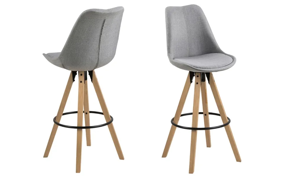 Act Nordic Dima Barstol, M. Ryglæn, Fodstøtte Og Lynlås - Lysegrå Stof Og Natur Gummitræ