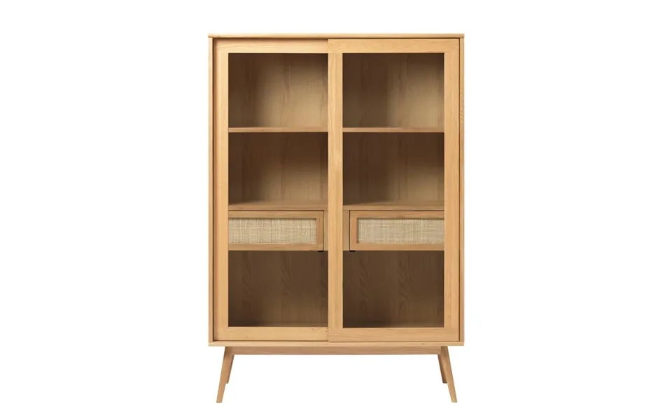 Barrali Vitrineskab, M. 2 Glaslåger Og 2 Skuffer - Natur Rattan Og Egetræ H 160