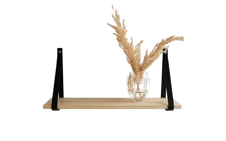 Nocnoi Harre Vig Væghylde - Hvidolieret Egetræ M. Sort Læderstrop, 50-100 100x20 Cm