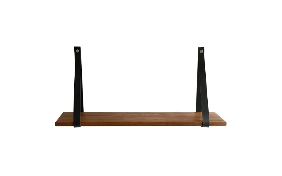 Nocnoi Harre Vig Væghylde - Massiv Valnød Træ Og Sort Læder 75x20 Cm
