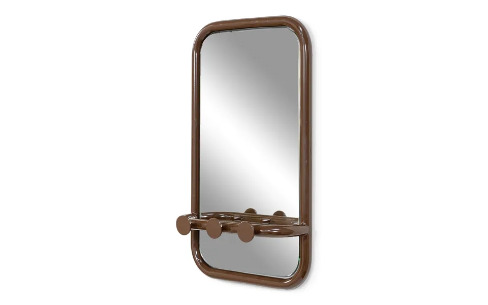 Spinder Retro Vægspejl, M. 3 Knager - Spejlglas Og Chokoladebrun Stål 60x35