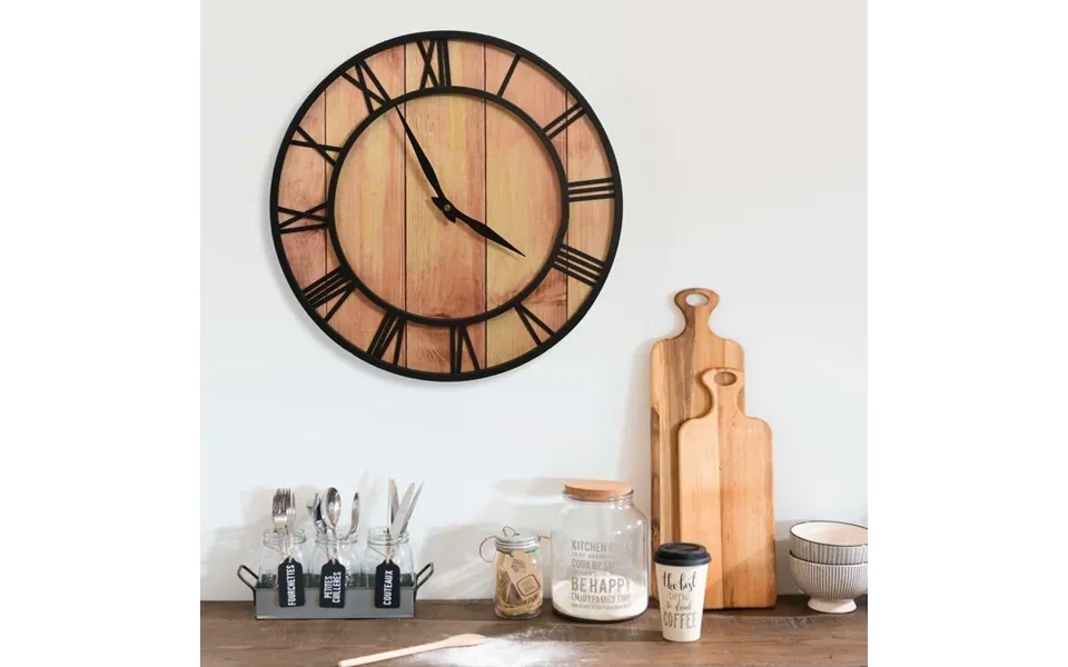 325172 Wall Clock 39 Cm Brown And Black Mdf And Iron