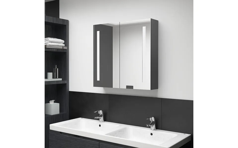 Badeværelsesskab Med Spejl Led-lys 62x14x60 Cm Grå