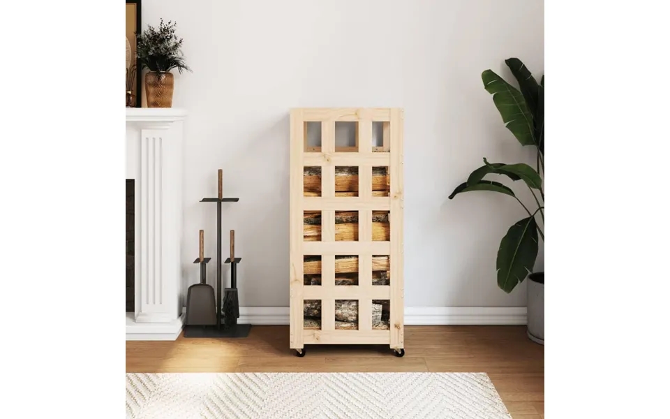 Brændestativ Med Hjul 40x49x110 Cm Massivt Fyrretræ