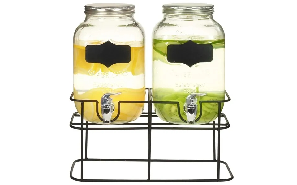 Drikkevaredispensersæt 2 Stk. Med Stativ 2 X 4 L Glas