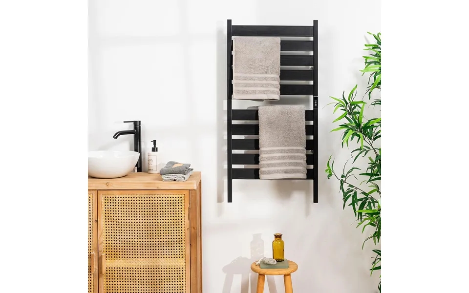 Elektronisk Håndklædetørrer Til Væg Eller Gulv - 10 Stænger, Sort