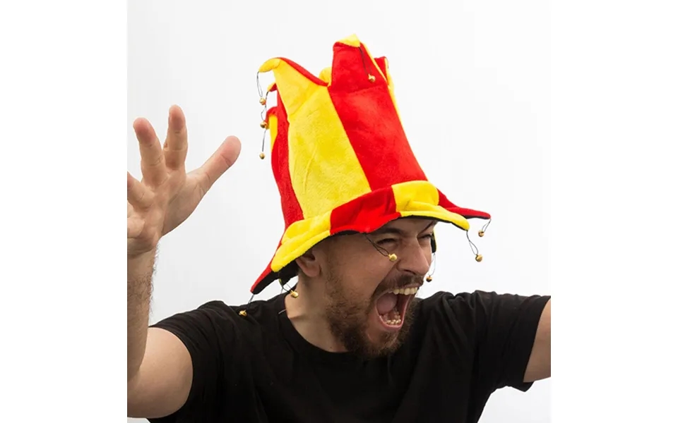 Harlekin Hat Til Kostume - Rød Gul Med Klokker