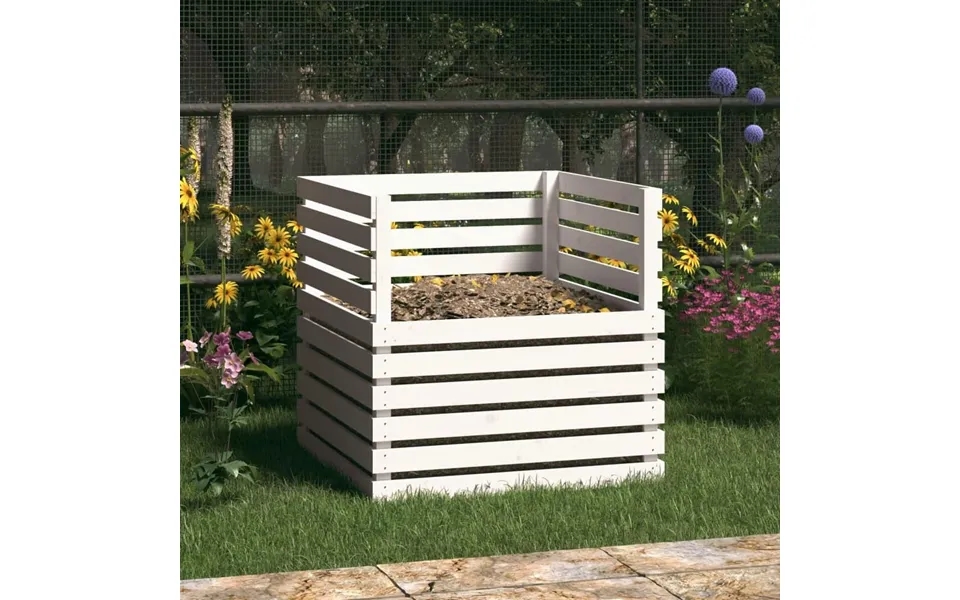 Kompostbeholder 80x80x78 Cm Massivt Fyrretræ Hvid