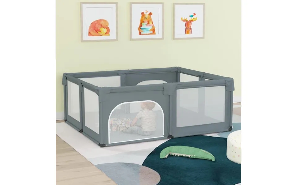 Kravlegård Med 2 Indgange Oxfordstof Lysegrå