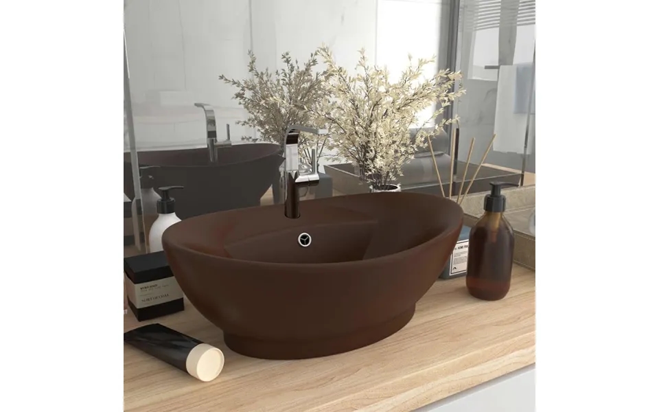Luksuriøs Håndvask Overløb 58,5x39cm Keramisk Oval Mat Brun