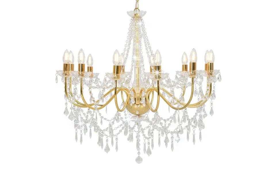 Lysekrone Med Perler 12 X E14-pærer Guldfarvet