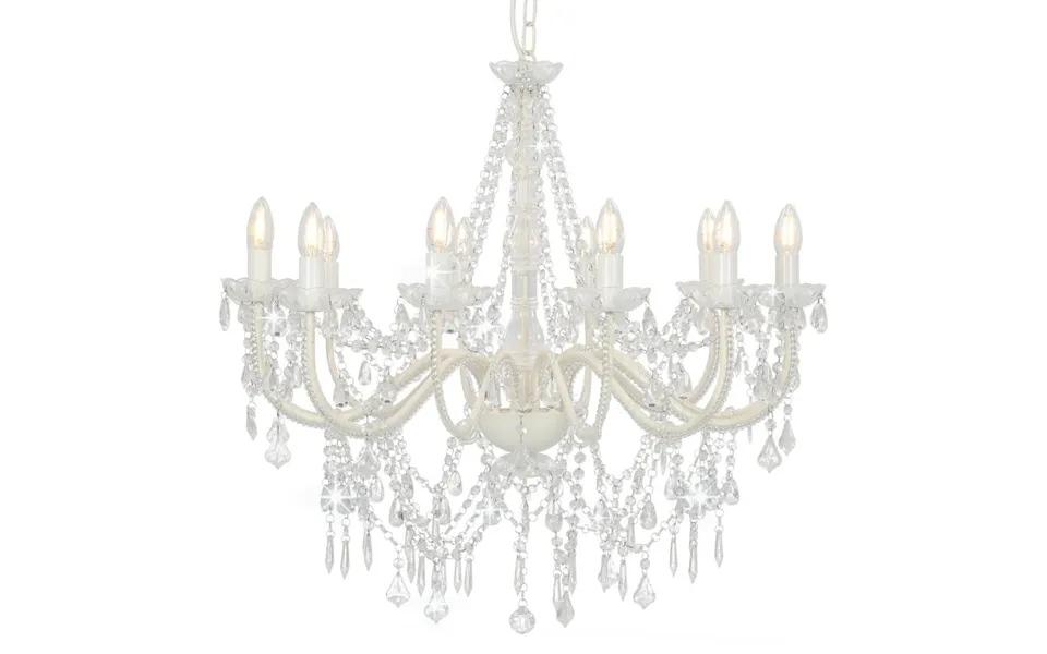 Lysekrone Med Perler 12 X E14-pærer Hvid