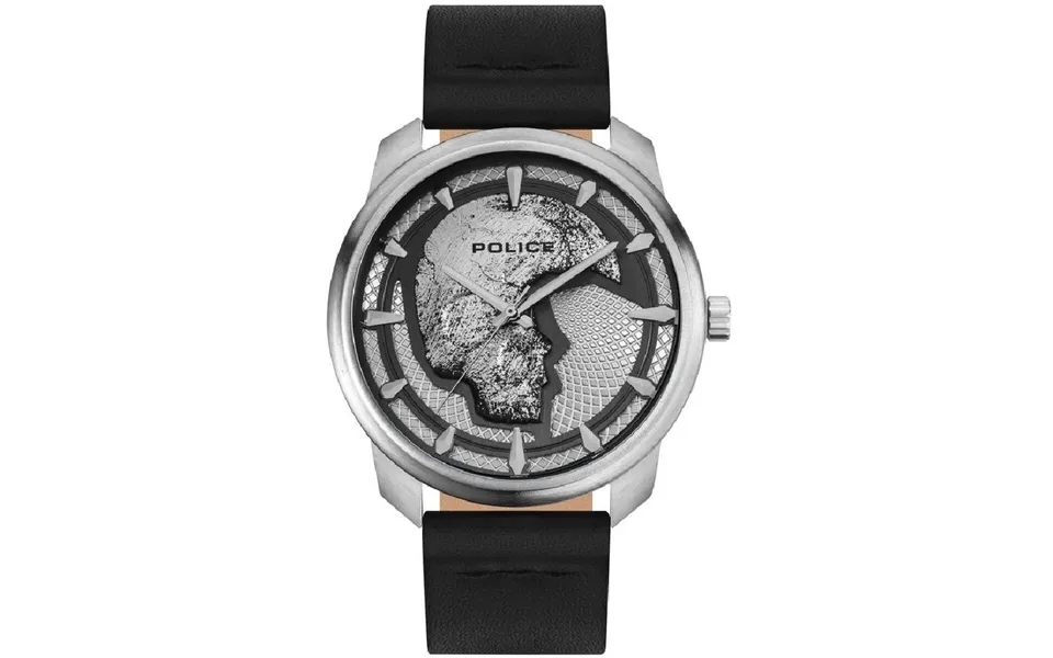 Police Herreur Med Læderrem - Ø 42 Mm, Grå Skive