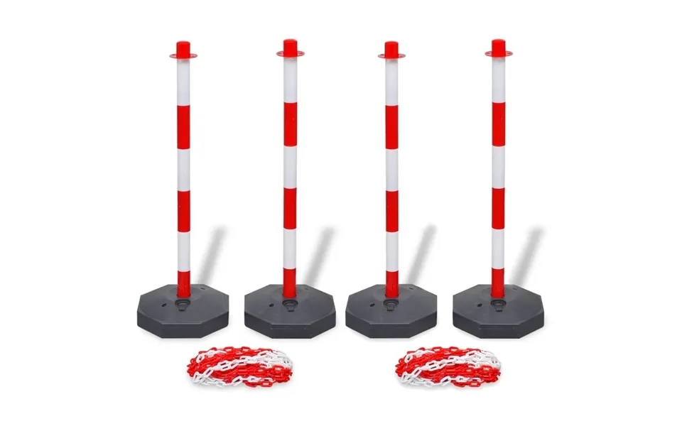 Sæt Med 4 Trafikpæle Og 2 Plastikkæder På 10 M Hver
