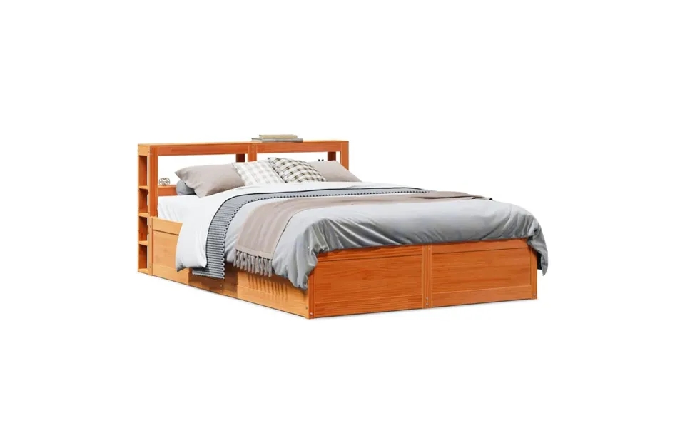 Sengeramme Med Sengegavl 135x190 Cm Massivt Fyrretræ Gyldenbrun