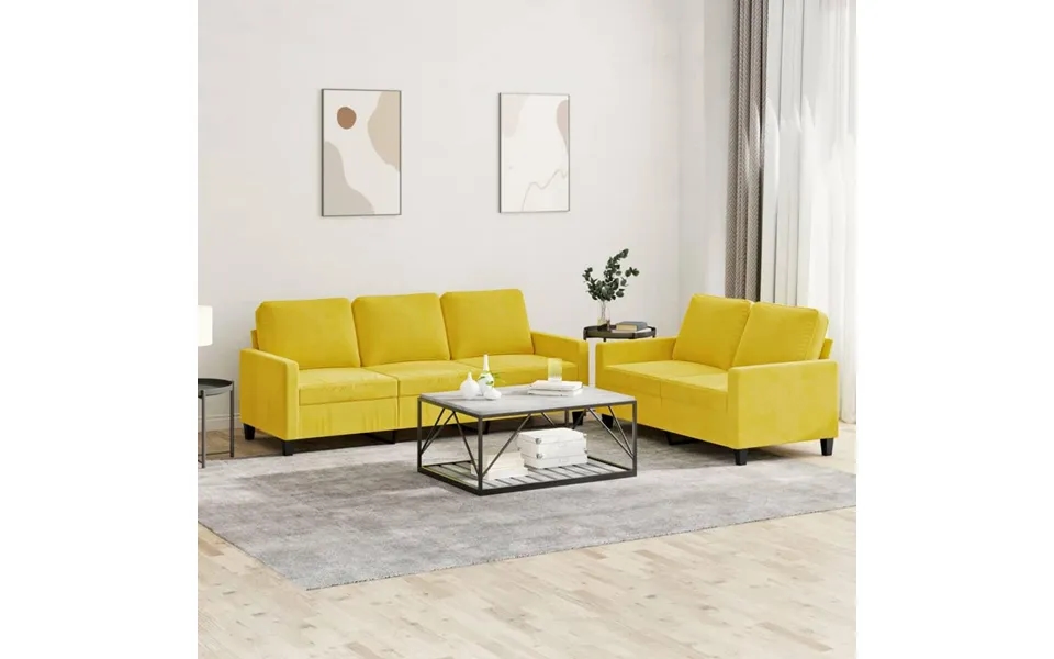 Sofasæt 2 Dele Med Hynder Velour Gul