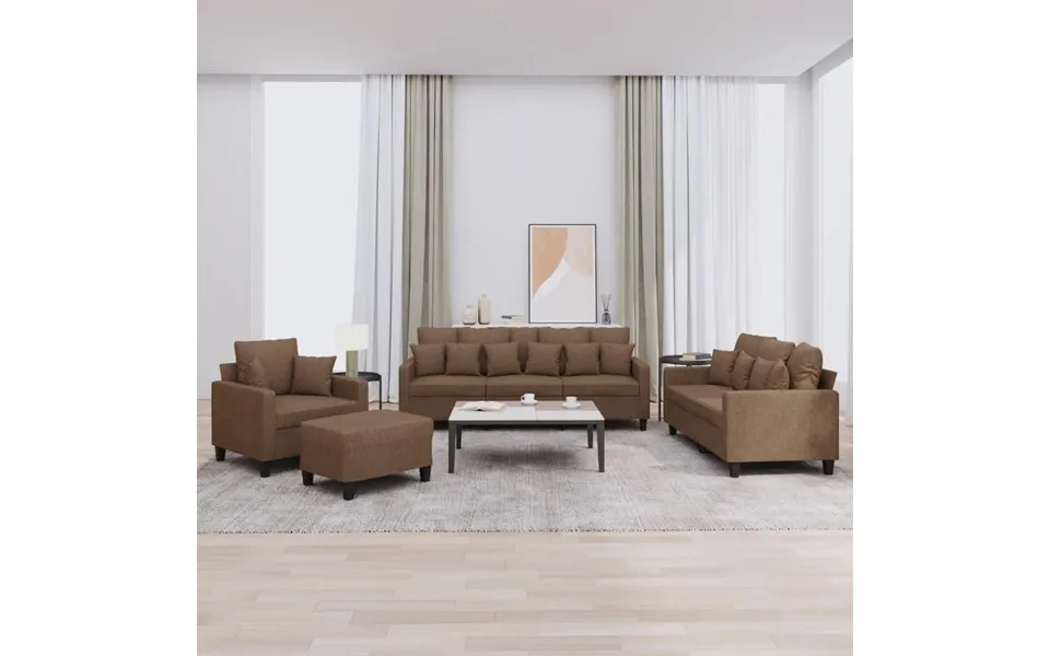 Sofasæt 4 Dele Med Puder Stof Brun