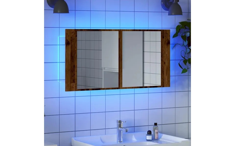 Spejlskab M. Led-lys 90x12x45 Cm Konstrueret Træ Antikt Træ