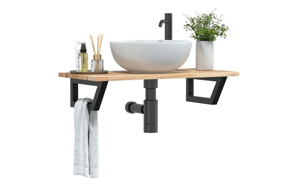 Væghængt Badeværelseshylde Stål Og Massivt Akacietræ