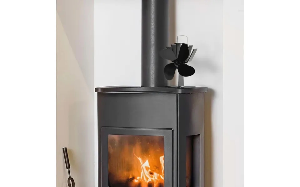 Varmedrevet Ovnventilator 4 Blade Sort