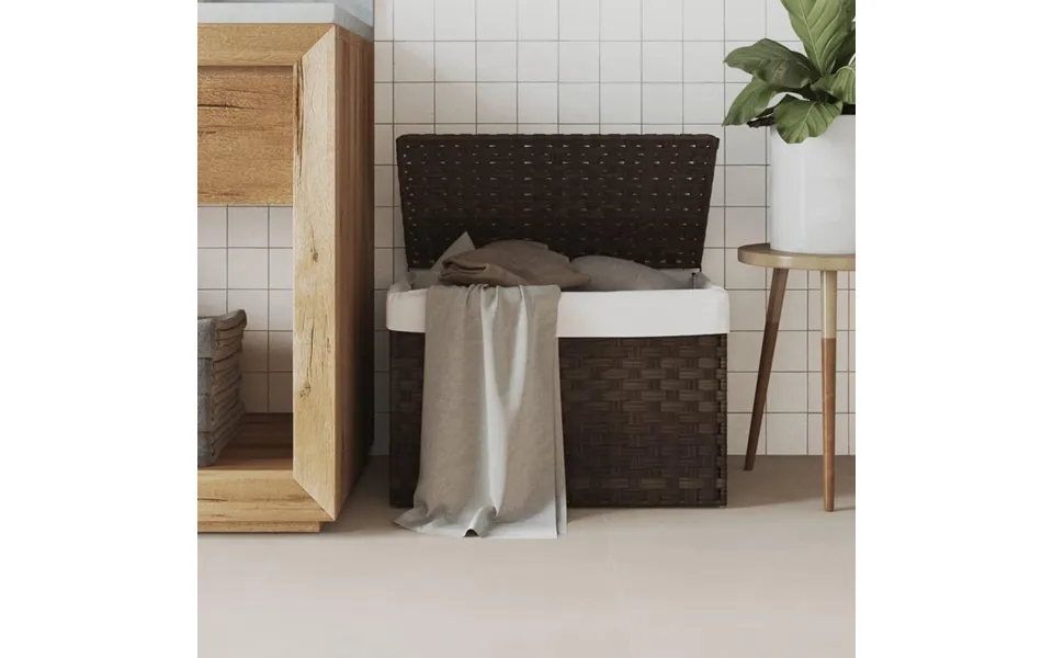Vasketøjskurv Med Låg 55,5x35x34 Cm Polyrattan Mørkebrun
