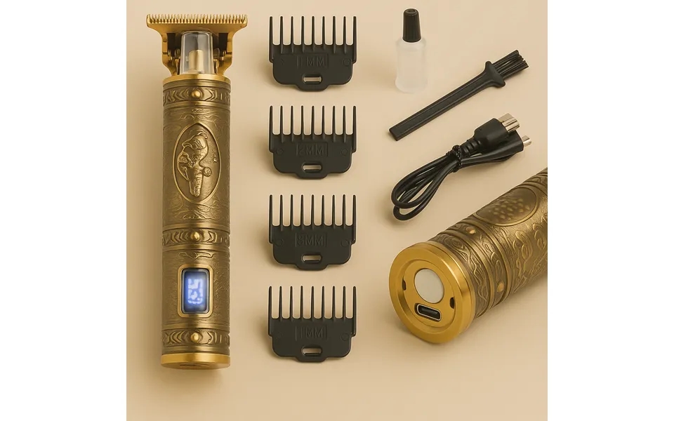 Elektrisk Skæg- Og Hårtrimmer I Guld 4-i-1 Trimming Maskine Med Tilbehør