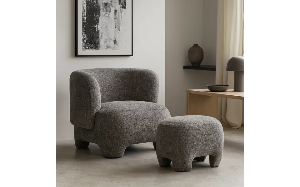 Lounge Stol Og Puf - Grå