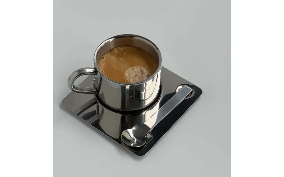 Paris Kaffekop Med Underskål Og Ske - Forkromet Rustfrit Stål