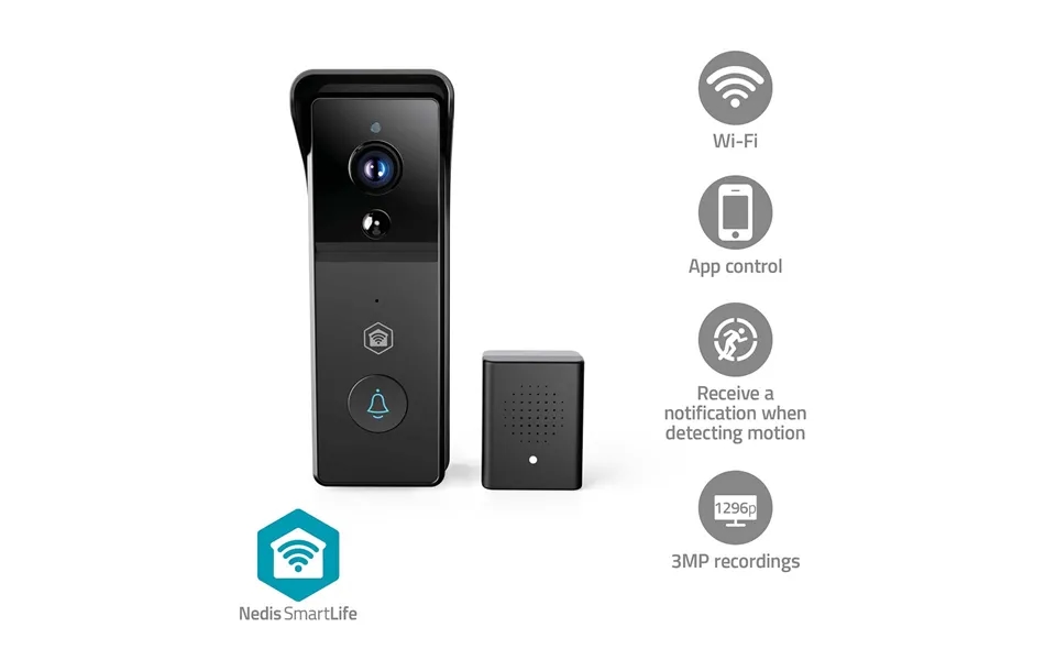 Nedis - Smartlife Video Dørtelefon Batteri 3mp Full Hd 1296p Cloud Storage Mulighed Microsd Ikke Inkluderet Ip44 Med Bev