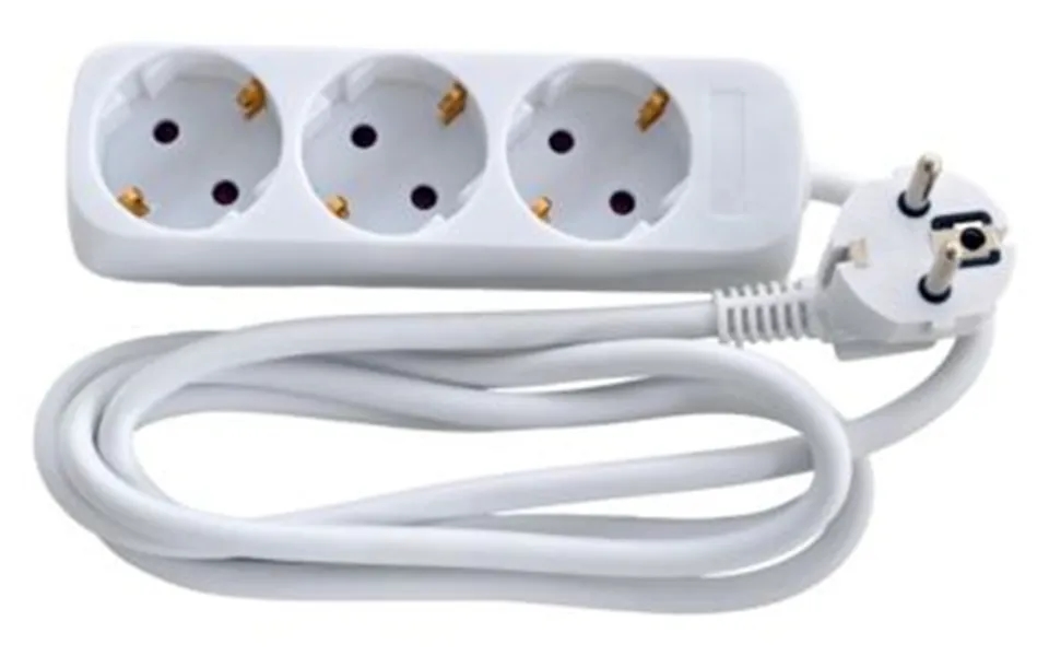 E-line 3-stikdåse 3g1,0 - H05vv-f, Hvid M J Schuko, 230v 16a, Plastkabel, 1,5m