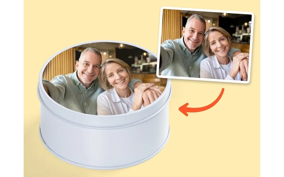 Personlig Opbevaringsboks I Metal Med Billede - Rund