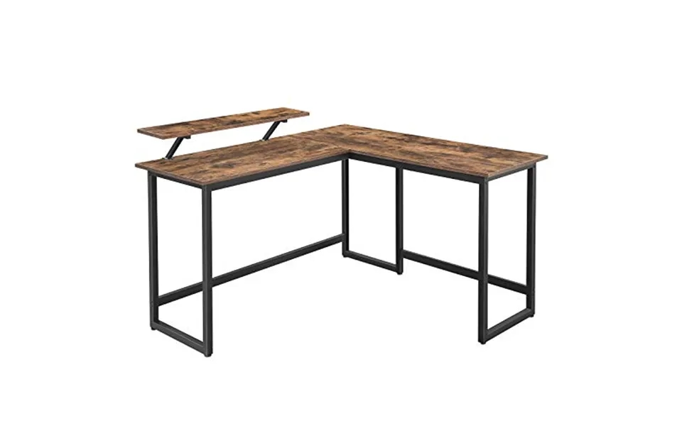 Hjørneskrivebord Med Skærmstativ - Skrivebord Rustik Brun 140x130