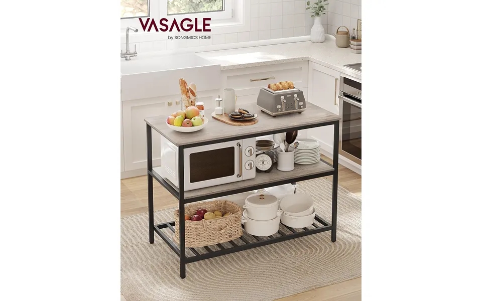 Køkkenø I Industrielt Design Med Hylder - Grå Beige 120x60x90