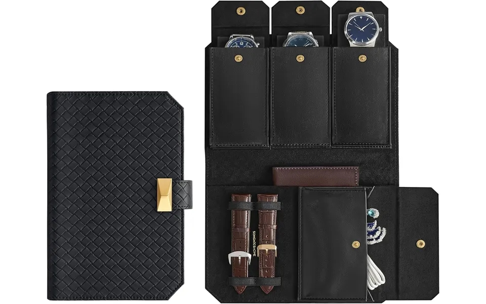 Rejseetui I Kunstlæder Til 3 Ure - Sort Rejsetaske Til Ure