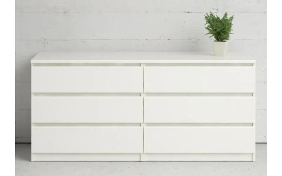 Nibe 150 Cm Bred Kommode Hvid Ask Med 6 Skuffer.