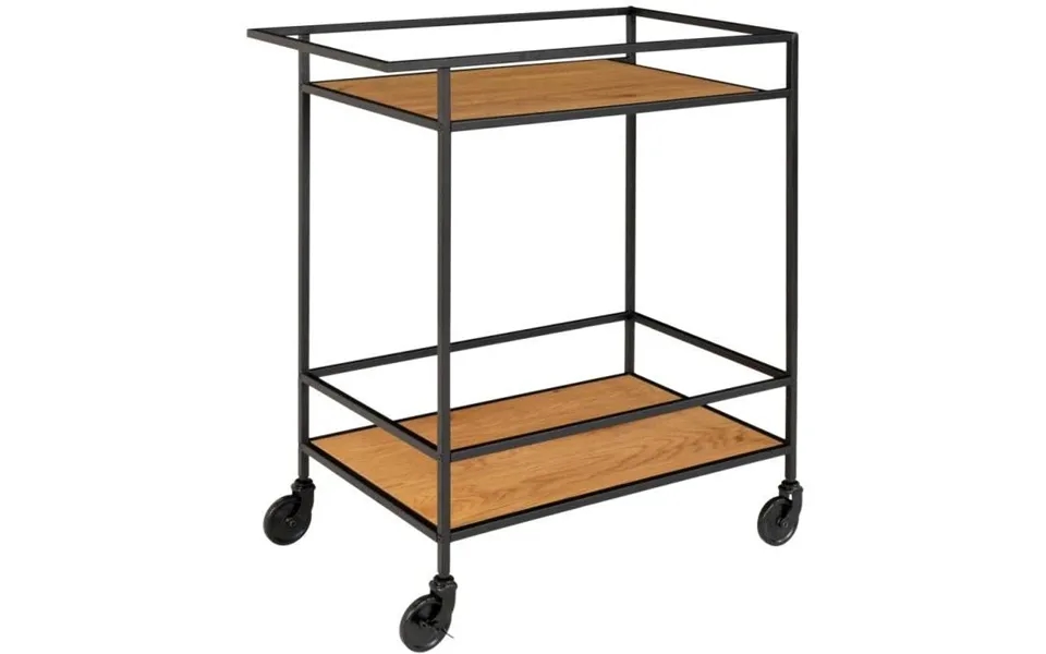 Valencia 68 Cm Barvogn I Sort Metalstel Og Med 2 Hylder Med Ege Look