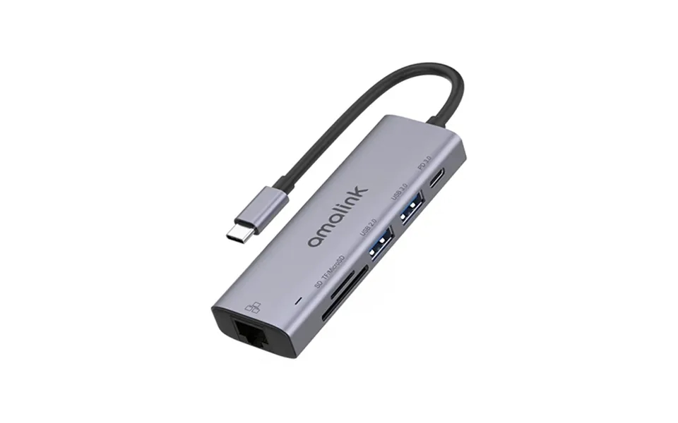Multihub Usb-c Til 2xusb-a 1xusb-c Sd Tf Ethernet - Grå