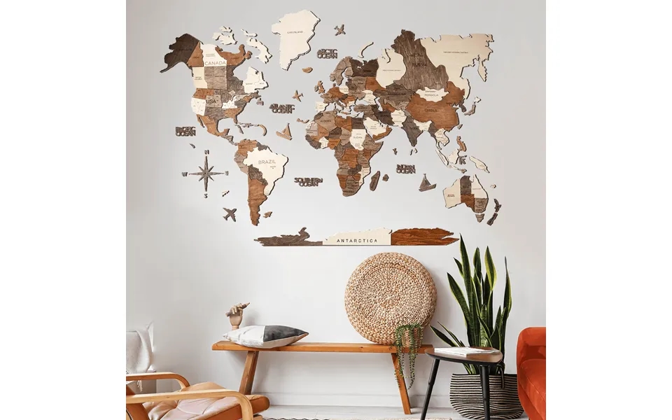 3d Verdenskort Træ Multifarvet Medium 100 X 60 Cm Dansk Leveringstid 1-3 Hverdage