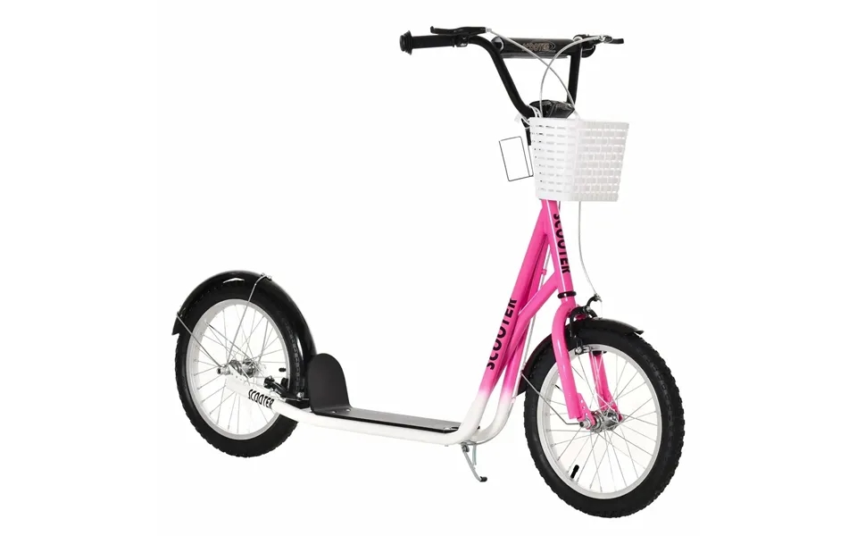 Børnescooter Pink Hvid Med Bremsekurv - Justerbar Højde