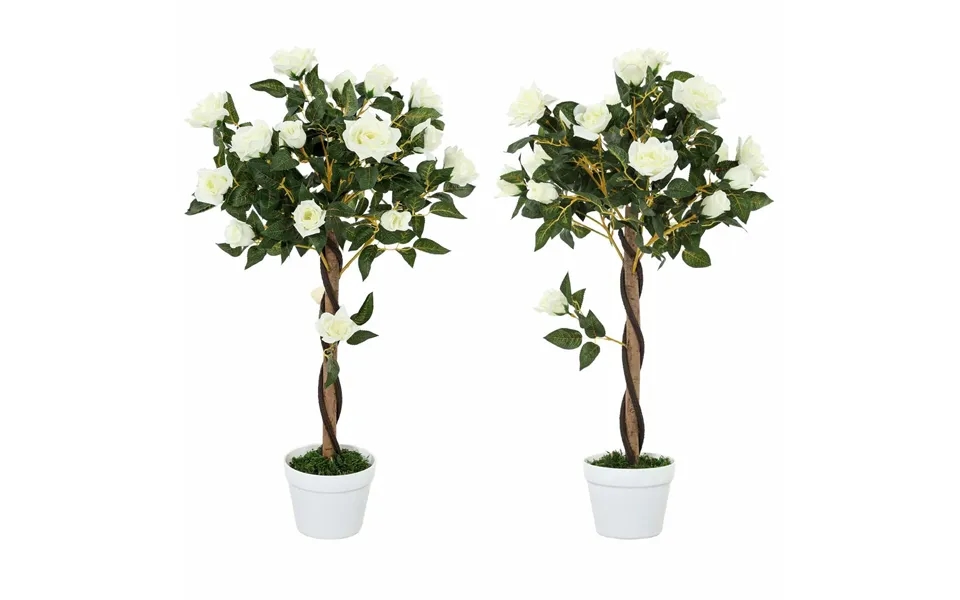 Kunstig Rosenplante I Cementpotte 90 Cm - Hvid