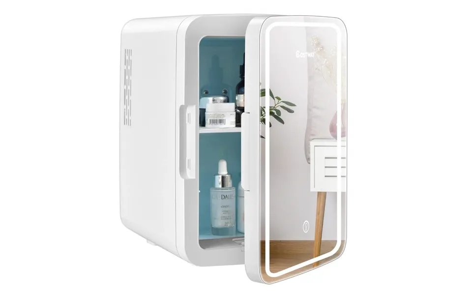 Minikøleskab 10 L Bærbart Køleskab Med Led-spejl 23 X 28 X 34 Cm Hvid