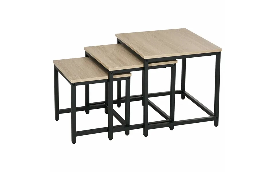Sæt Med 3 Sofaborde I Trælook Med Stålstel