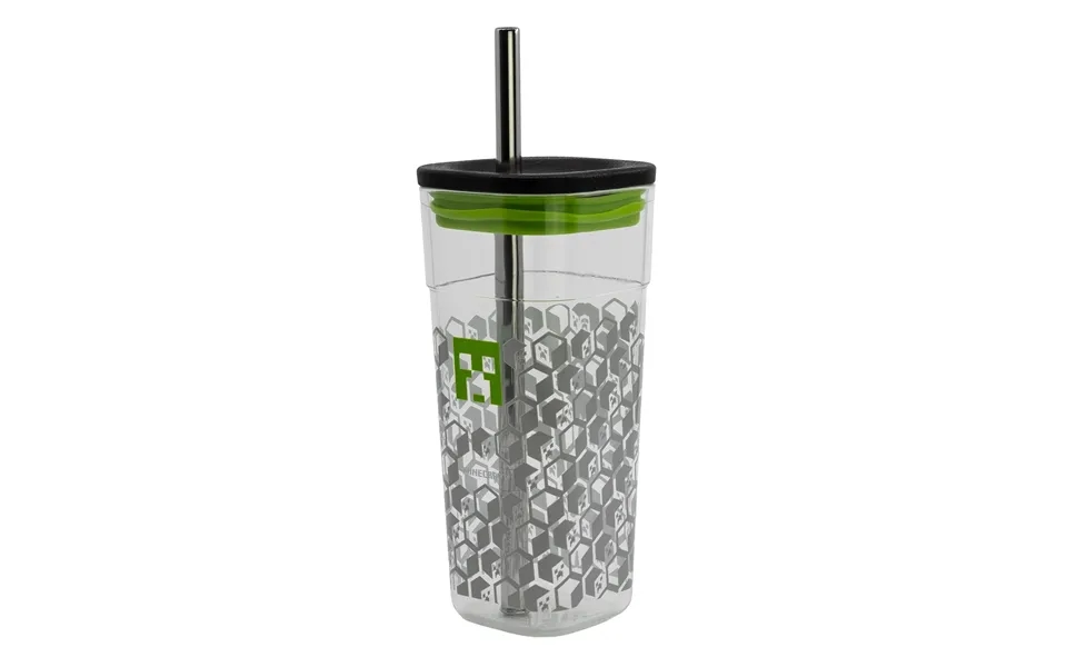 Minecraft Kop Med Låg Og Metal Sugerør - 540 Ml