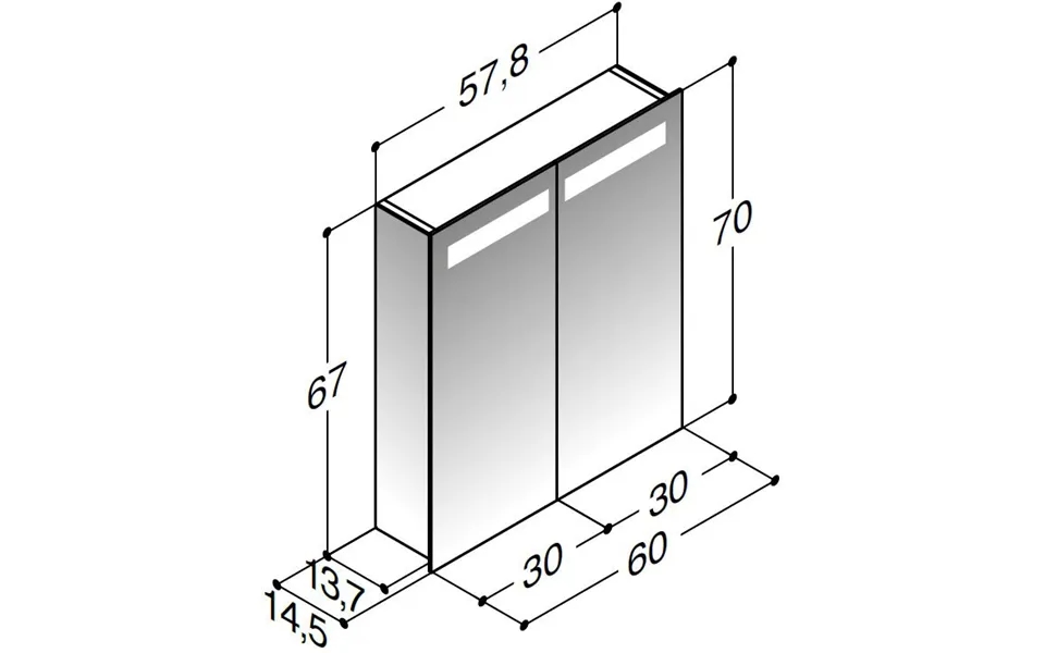 Dansani Spejlskab 60 Spejl Side & Belysning I Top Alu