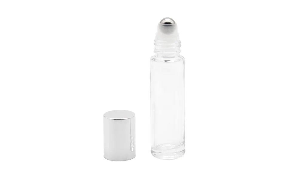 10 Ml. Klar Glasflaske Med Rullehoved & Sølv Låg