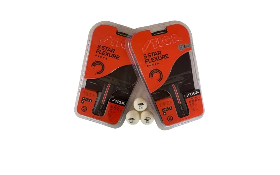 2 Stk. Stiga Flexure 5-stjernede Bordtennisbat 3 Stk. 3-stjernede Bolde - Hurtig Levering